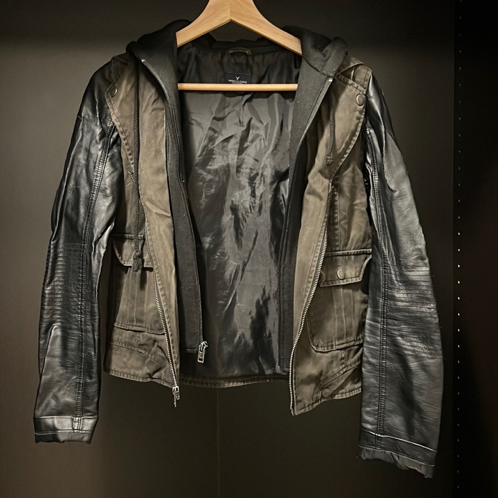 Black leather and suede jacket
